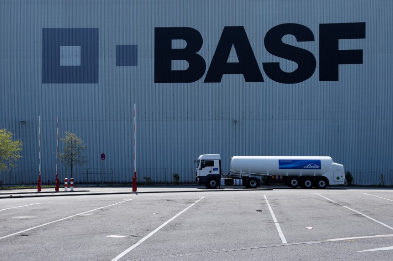 FILE PHOTO: A truck drives past a warehouse of German chemical company BASF in Ludwigshafen