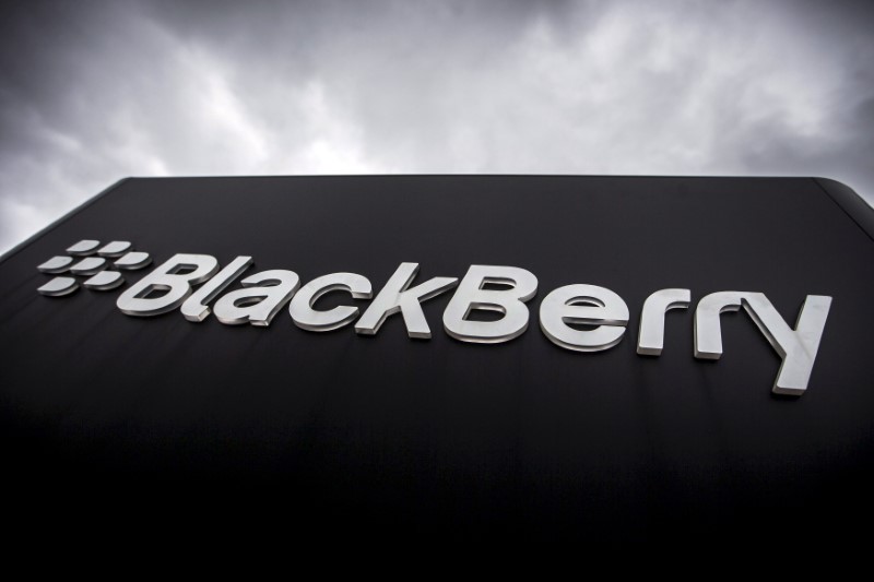 File photo of Blackberry sign seen in front of their offices on the day of their annual general meeting for shareholders in Waterloo