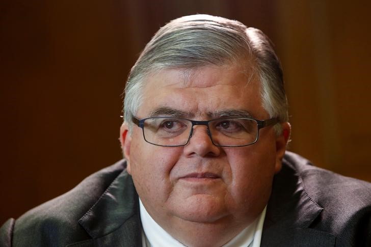 Mexico Governor Agustin Carstens, reacts during an interview with Reuters in Mexico City
