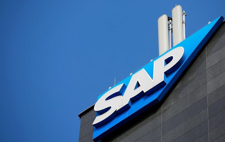 FILE PHOTO: The logo of German software group SAP is pictured in Vienna