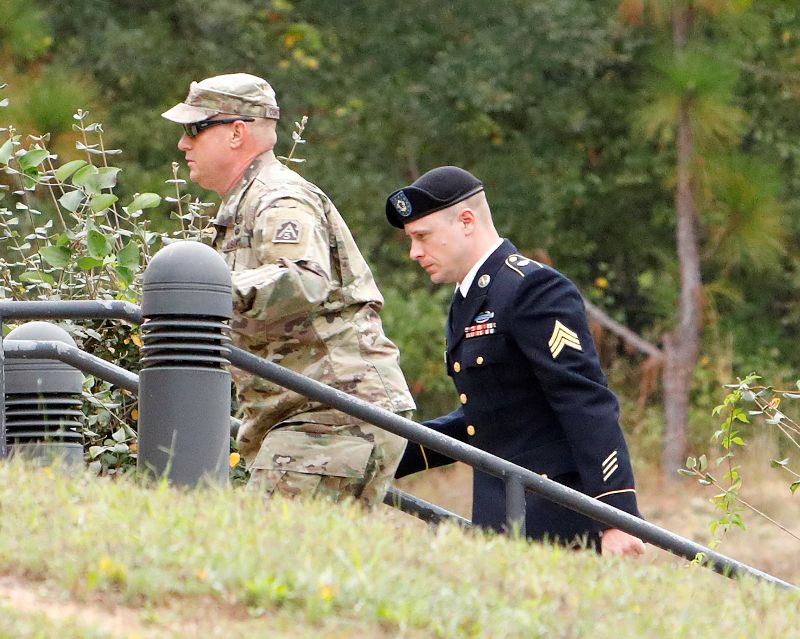 Sgt. Robert B. Bergdahl arrives at the court house for a hearing in the case of United States vs. Bergdahl in Fort Bragg