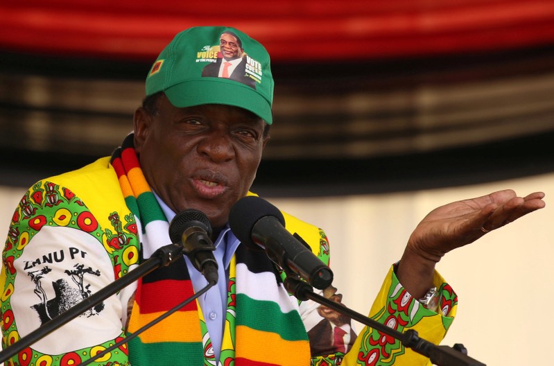 FILE PHOTO: President Emmerson Mnangagwa addresses an election rally of his ruling ZANU PF party in Mutare