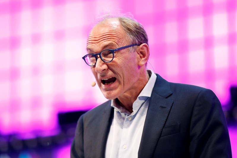 FILE PHOTO: World Wide Web Inventor Sir Tim Berners-Lee speaks during the inauguration of Web Summit, Europe's biggest tech conference, in Lisbon