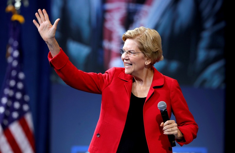FILE PHOTO: FILE PHOTO: U.S. Democratic presidential candidate Senator Warren (D-MA) arrives onstage during a forum held by gun safety organizations the Giffords group and March For Our Lives in Las Vegas
