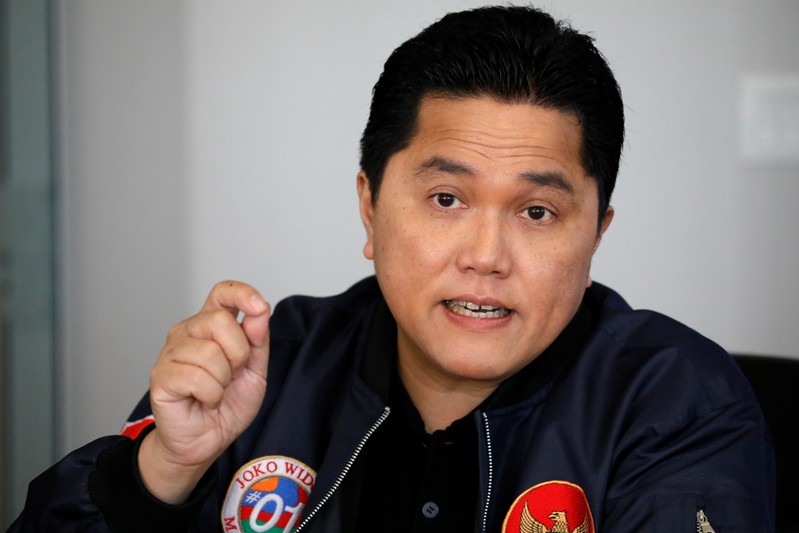 Election campaign chief Thohir talks during a media briefing in Jakarta