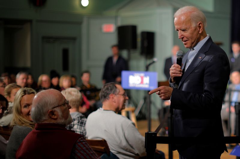 Democratic 2020 U.S. presidential candidate Biden answers a question in Exeter