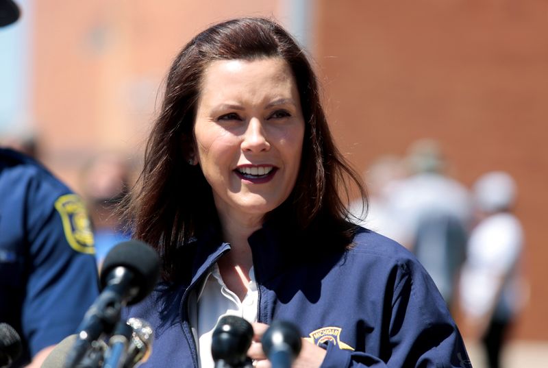 FILE PHOTO: Michigan Governor Gretchen Whitmer addresses the media about a state flooding issue in May 2020