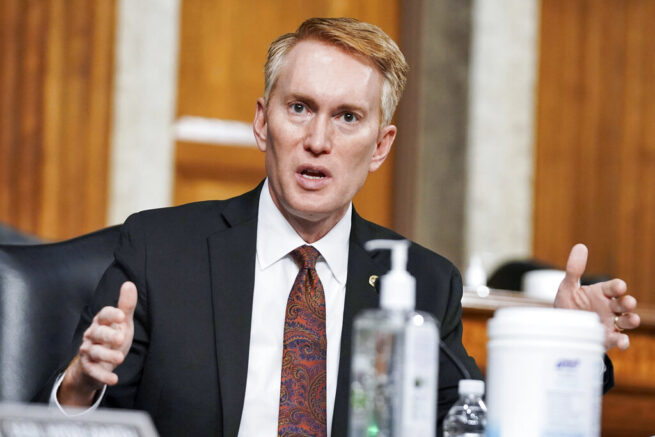 Sen. James Lankford, R-Okla., speaks during a Senate Committee on Homeland Security and Governmental Affairs and Senate Committee on Rules and Administration joint hearing Wednesday, March 3, 2021, examining the January 6, attack on the U.S. Capitol in Washington. (Greg Nash/Pool via AP)