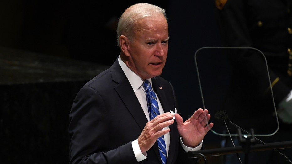 President Biden addresses the 76th Session of the U.N. General Assembly on Sept. 21, 2021, at U.N. headquarters in New York City.