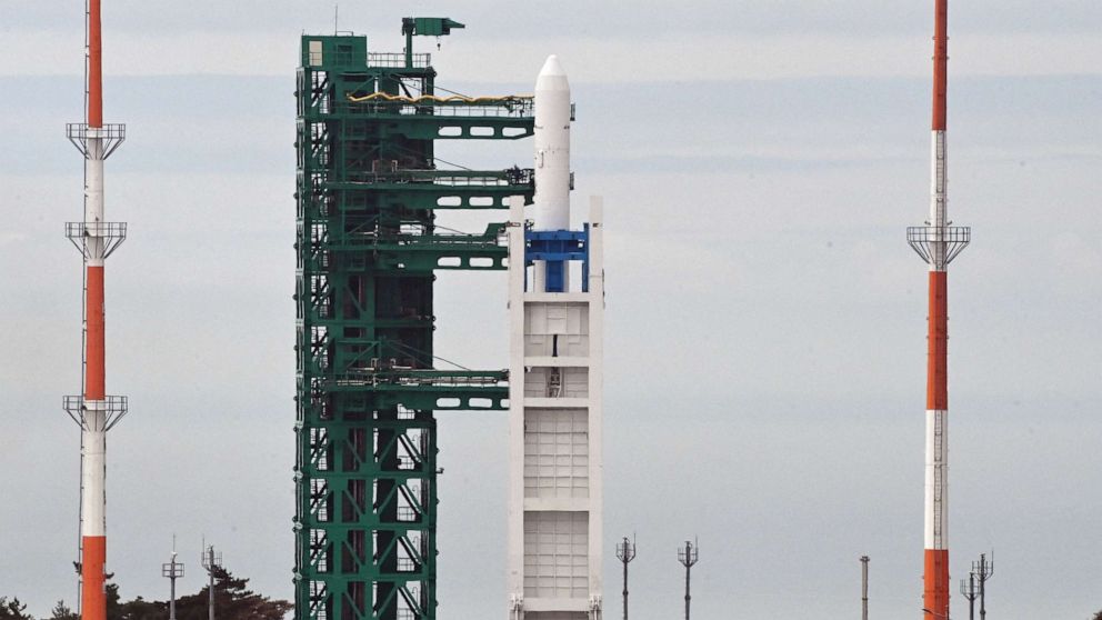 PHOTO: South Korea's domestically produced Nuri space rocket is on its launchpad at the Naro Space Center in Goheung County, South Korea, June 21, 2021.