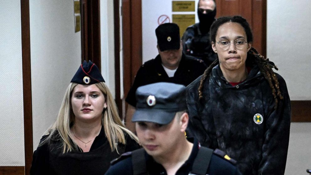 PHOTO: Brittney Griner arrives to a hearing at the Khimki Court, outside Moscow, July 26, 2022.