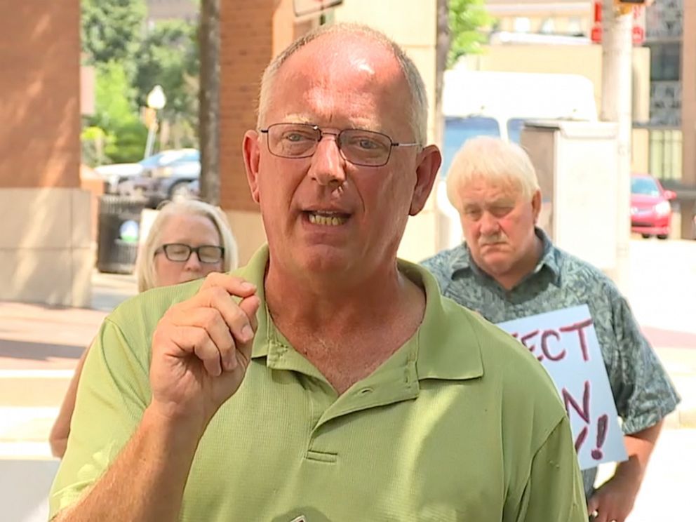 PHOTO: David Lorenz, Director of Survivors Network of those Abused by Priests (SNAP) in Maryland, speaks at a rally outside Maryland Attorney General Brian Frosh's office in Baltimore on Aug. 2, 2022.