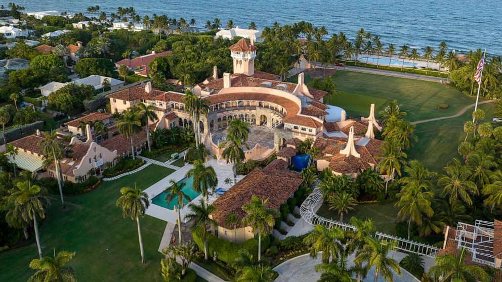 PHOTO: An aerial view shows President Donald Trump's Mar-a-Lago estatein Palm Beach, Fla., Aug. 10, 2022.
