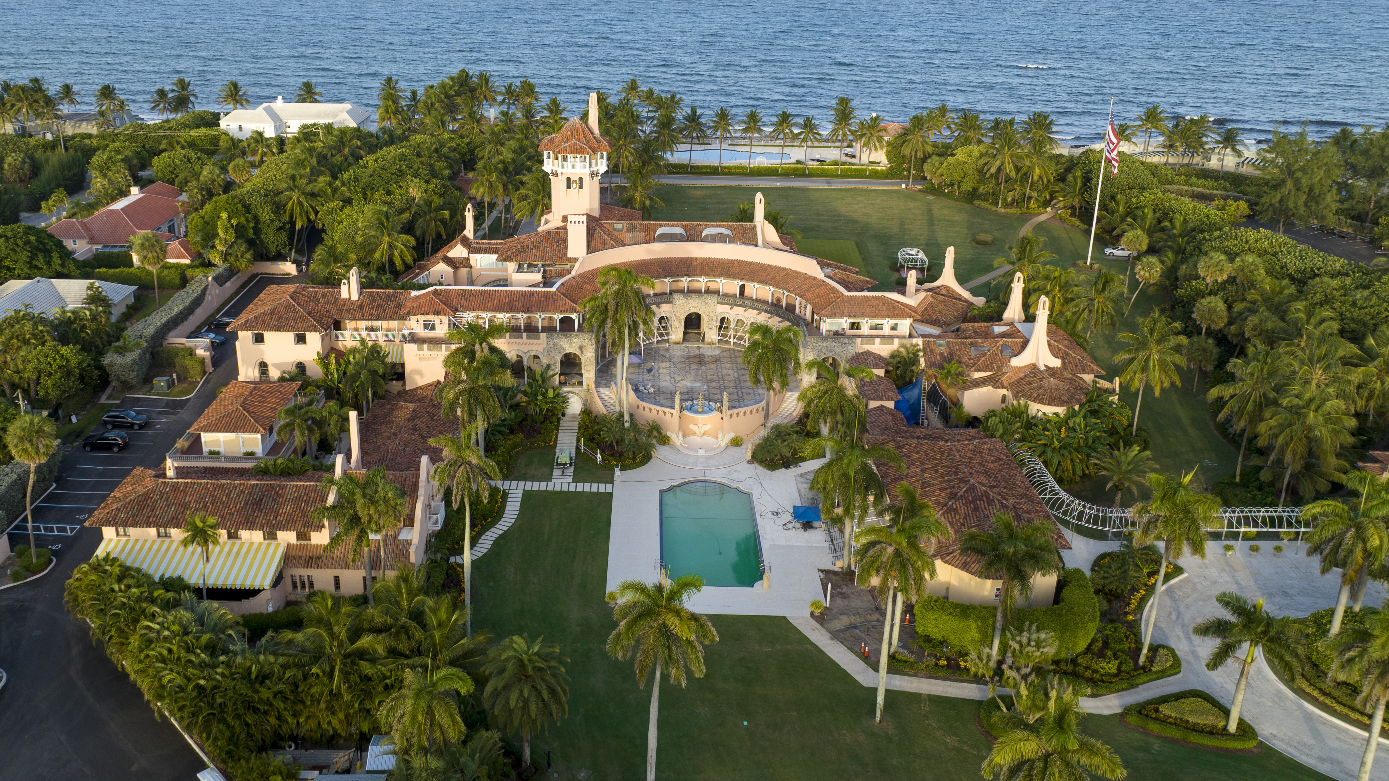 An aerial view of President Donald Trump's Mar-a-Lago estate is seen Wednesday, Aug. 10, 2022, in Palm Beach, Fla. The FBI searched Trump's Mar-a-Lago estate as part of an investigation into whether he took classified records from the White House to his Florida residence, people familiar with the matter said Monday. (AP Photo/Steve Helber)