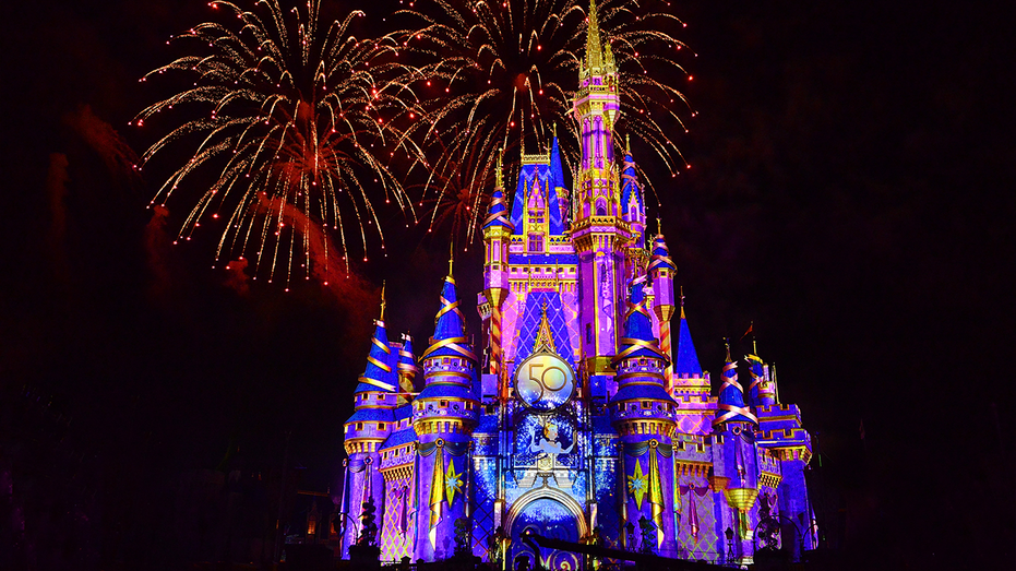 Disney World Orlando with fireworks and lights