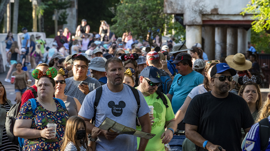 Large crowd seen gathering in Disney World for the Kilimanjaro Safaris at Animal Kingdom