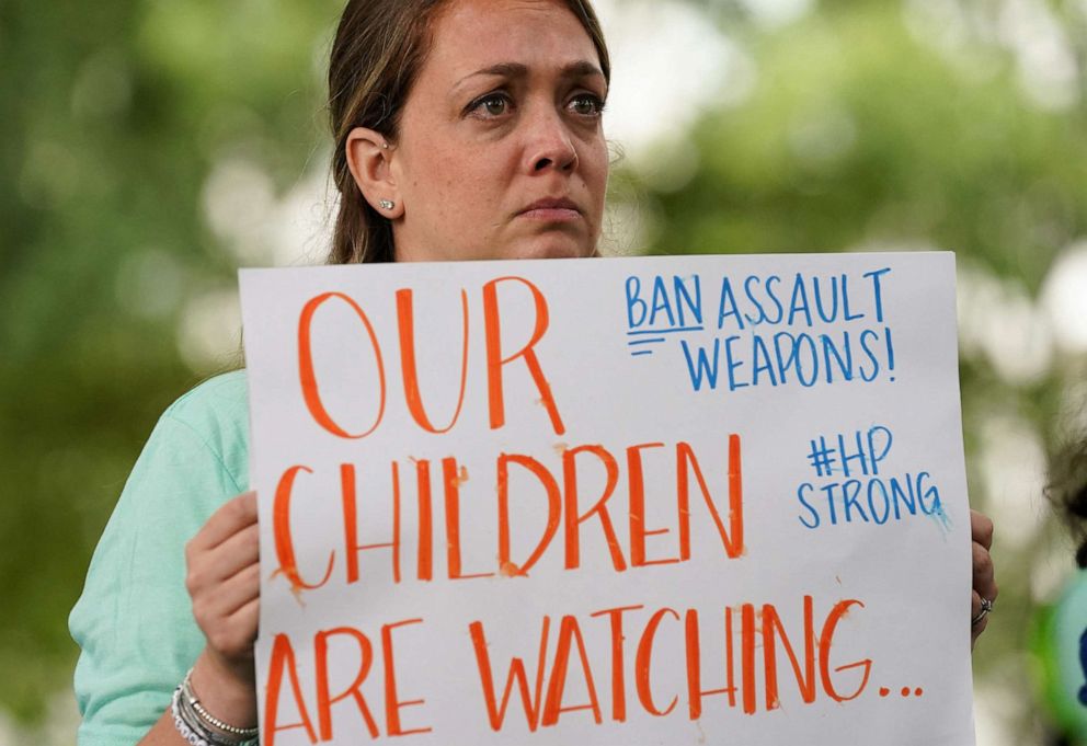 PHOTO: An activist takes part in a rally calling on Congress to pass legislation to ban assault style weapons, at the U.S. Capitol in Washington, Sept. 22, 2022.
