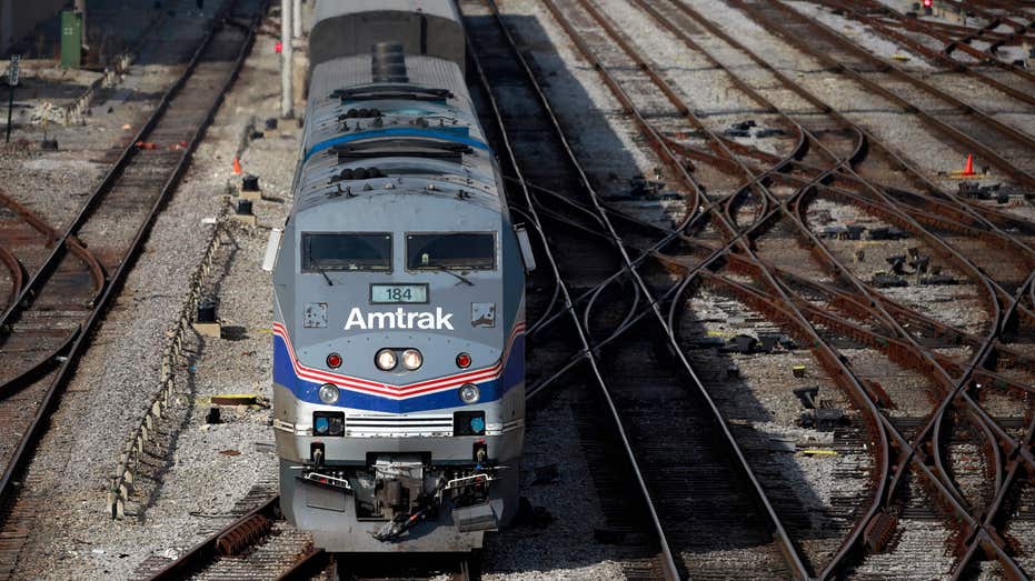 Amtrak passenger train departs in Chicago