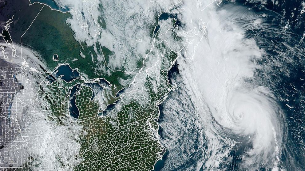 PHOTO: Hurricane Fiona advances towards Canada's Maritimes provinces in a composite image from the National Oceanic and Atmospheric Administration (NOAA) GOES-East weather satellite, Sept.23, 2022. 
