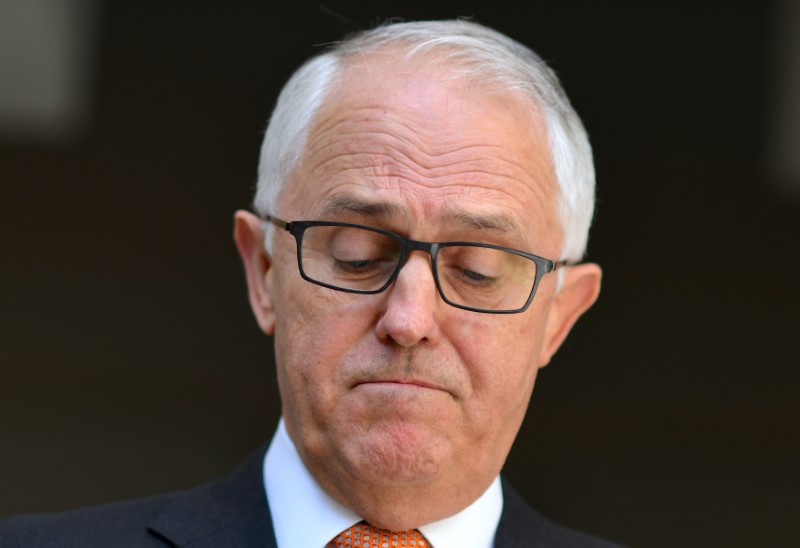 Australia's PM Malcolm Turnbull reacts during a media conference at Parliament House in Canberra