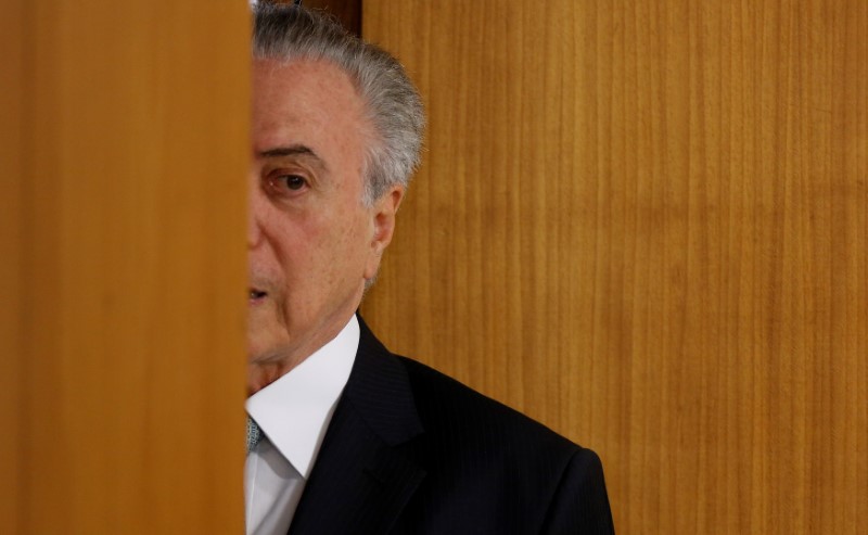 Brazil's President Michel Temer arrives to a ceremony at the Planalto Palace in Brasilia