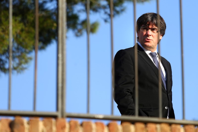 Catalan President Carles Puigdemont attends a memorial event at the tomb of former president of the Generalitat, the regional government, Lluis Companys in Barcelona,