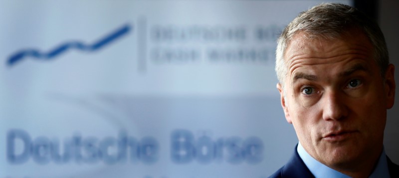 FILE PHOTO: Carsten Kengeter, CEO of Deutsche Boerse talks to the media during the presentation of FinTec start-up facilities provided by Deutsche Boerse in Frankfurt