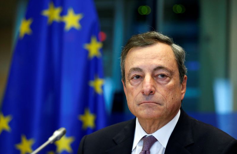 ECB President Draghi arrives to address the EU Parliament's Economic and Monetary Affairs Committee in Brussels