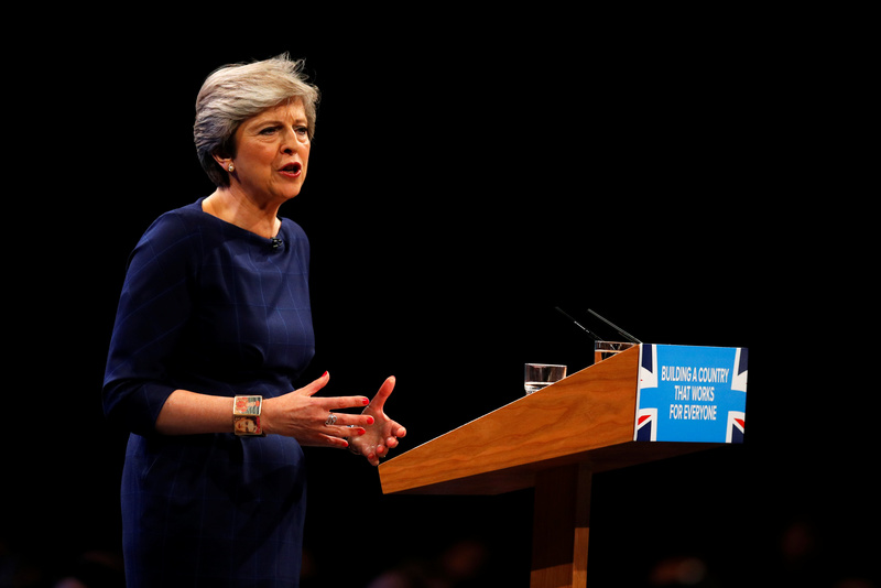 Britain's Prime Minister Theresa May addresses the Conservative Party conference in Manchester
