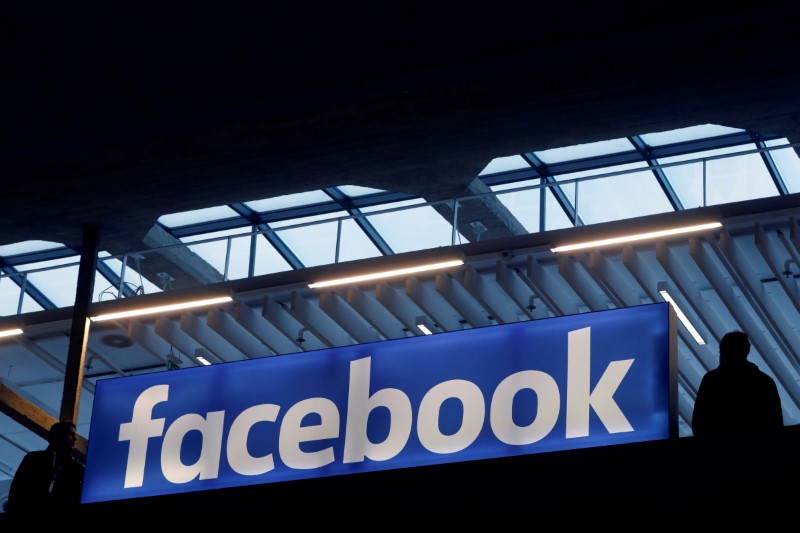 FILE PHOTO: Facebook logo is seen at a start-up companies gathering at Paris' Station F in Paris
