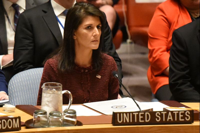 U.S. Ambassador to the United Nations Nikki Haley delivers remarks at a security council meeting at U.N. headquarters during the United Nations General Assembly in New York City
