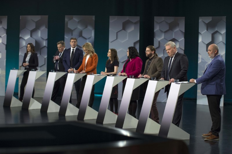 Iceland's political parties politicians attend a television debate in Reykjavik