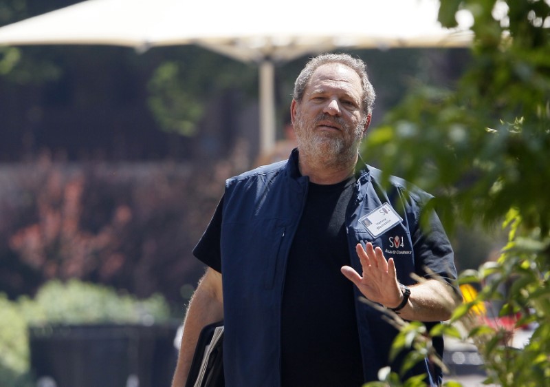 Hollywood film producer Weinstein gestures during the Allen and Co. media conference in Sun Valley