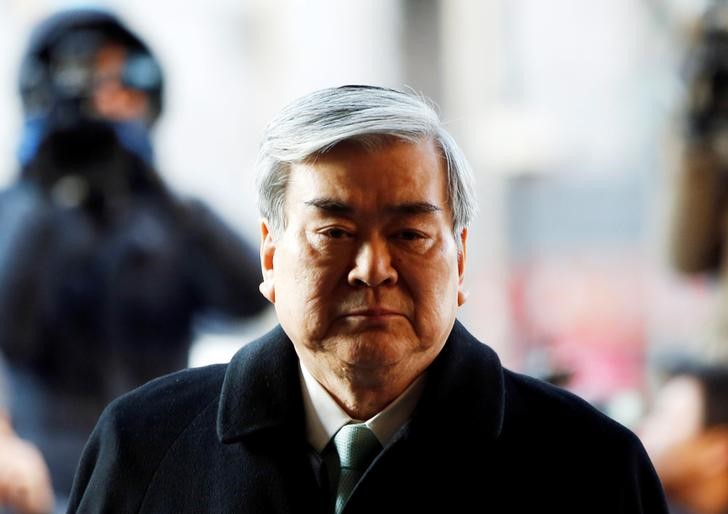 FILE PHOTO: Korean Air Lines Chairman Cho Yang-ho arrives to testify at the second court hearing of his daughter Cho Hyun-ah, also known as Heather Cho, at the Seoul Western District court in Seoul