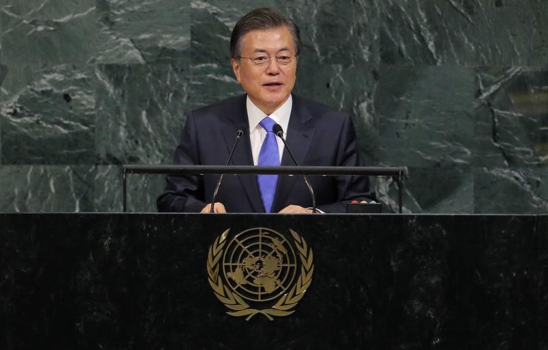 South Korean President Moon Jae-in addresses the 72nd United Nations General Assembly at U.N. headquarters in New York