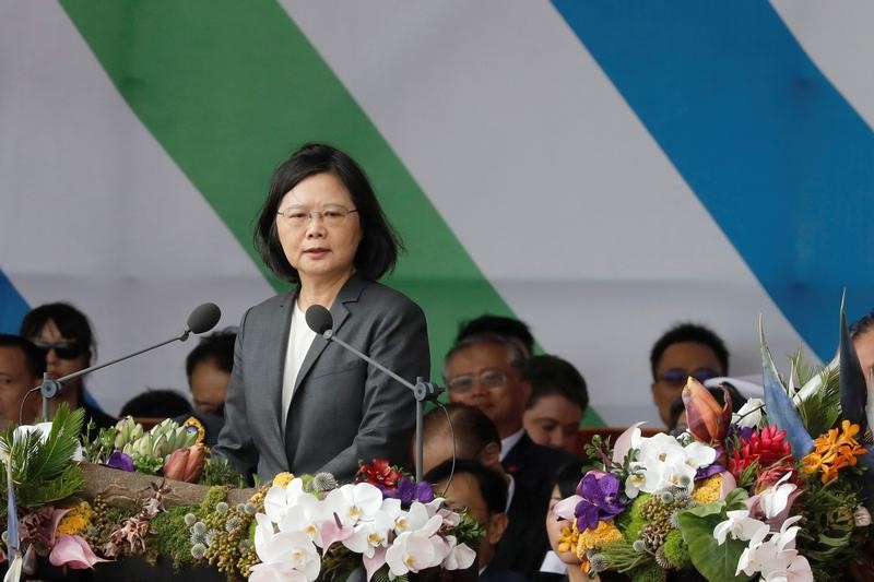 Taiwan President Tsai Ing-wen gives a speech during the National Day celebrations in Taipei