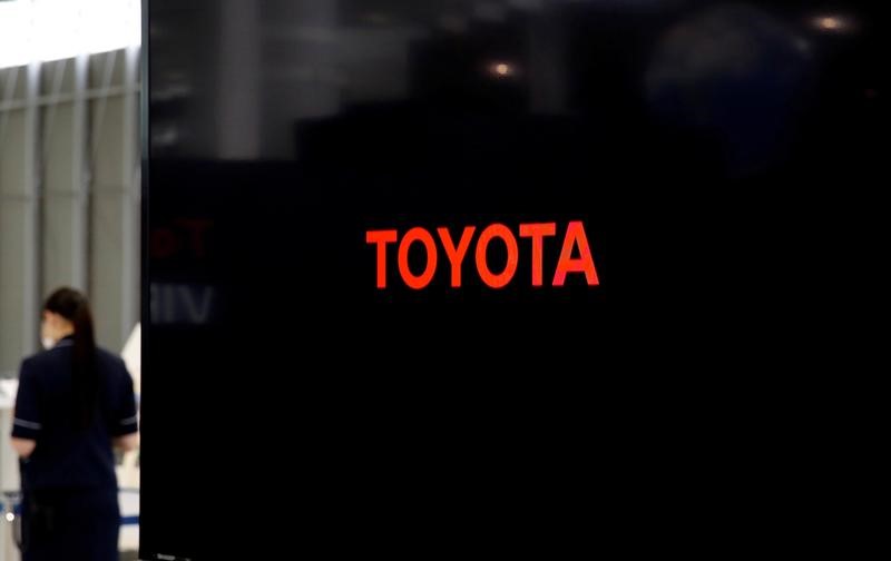 A logo of Toyota Motor Corp is seen at the company's showroom in Tokyo