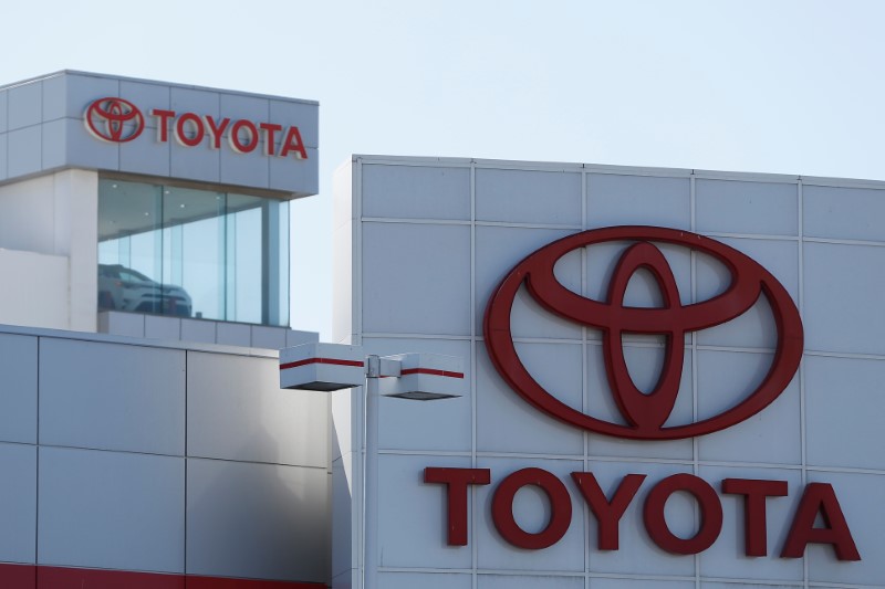 Toyota logos are seen at City Toyota in Daly City, California