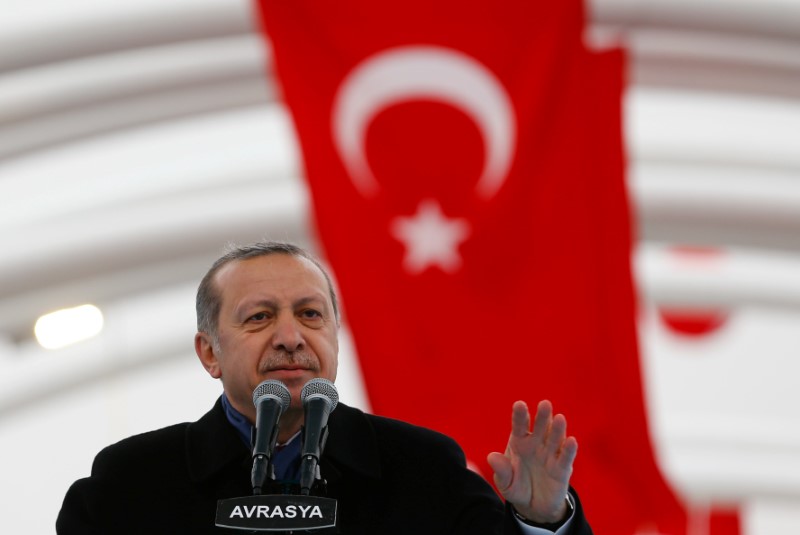 Turkish President Erdogan makes a speech during the opening ceremony of Eurasia Tunnel in Istanbul