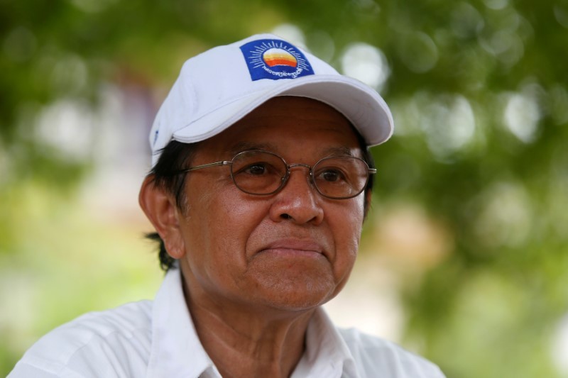 FILE PHOTO: Cambodia's opposition leader and CNRP President Kem Sokha talks during an interview with Reuters in Prey Veng province, Cambodia