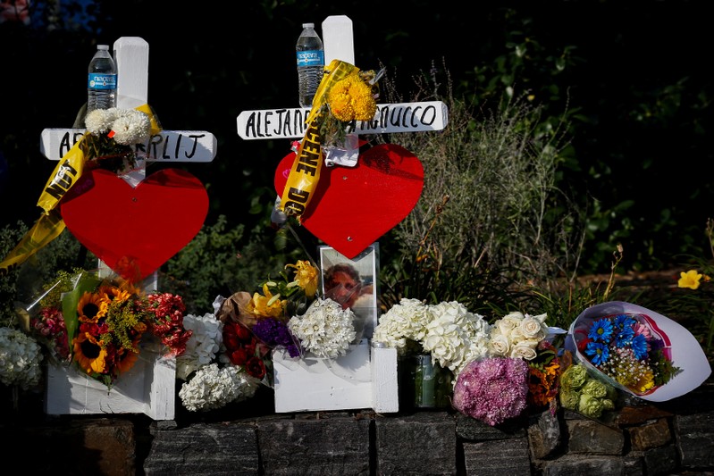 Memorials are seen along a bike path to remember the victims of the New York October 31 attack, in New York