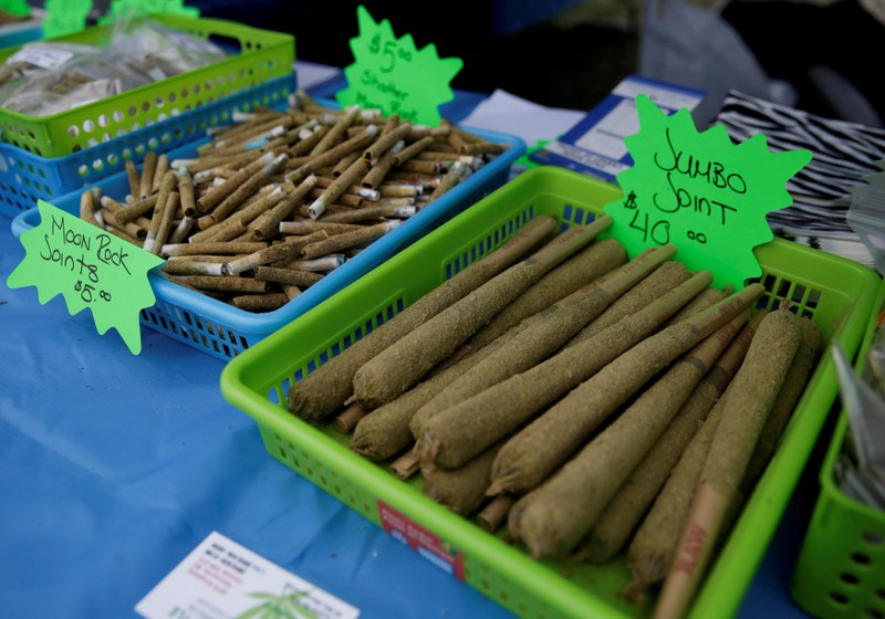 FILE PHOTO: Various-sized joints for sale are pictured at the annual 4/20 marijuana event at Sunset Beach in Vancouver