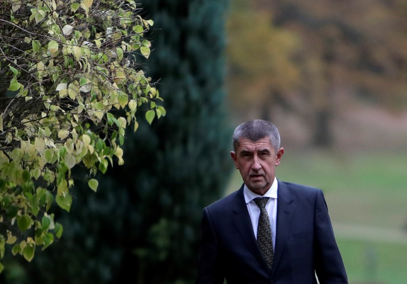 The leader of ANO party Andrej Babis leaves the Lany chateau after meeting with President Milos Zeman in the village of Lany near Prague