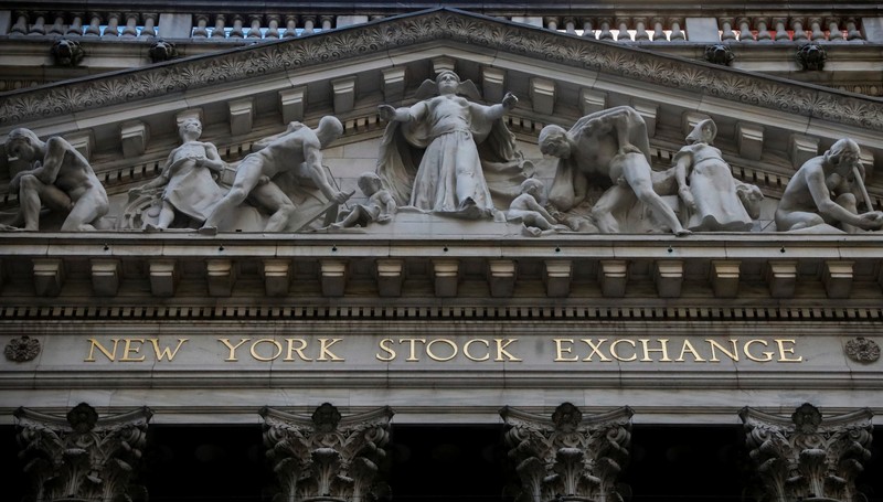 The front facade of the New York Stock Exchange (NYSE) is seen in New York