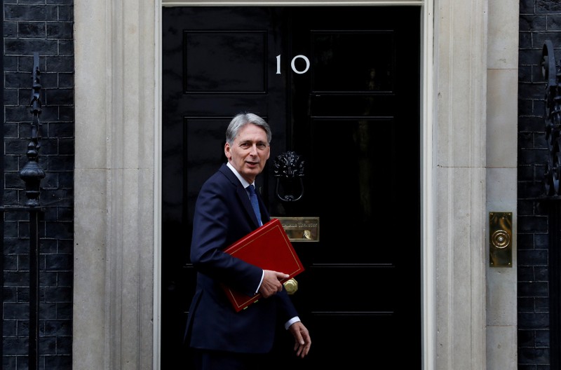 FILE PHOTO: Britain's Chancellor of the Exchequer Philip Hammond arrives at 10 Downing Street in London