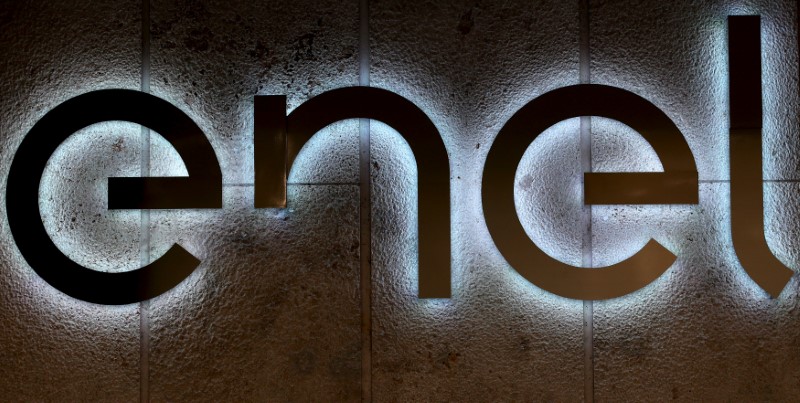 FILE PHOTO: The logo of Italy's biggest utility Enel is seen at the Rome headquarters