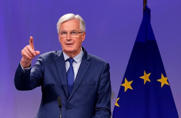 EU's chief Brexit negotiator Barnier holds a joint news conference with Britain's Secretary of State for Exiting the EU Davis in Brussels