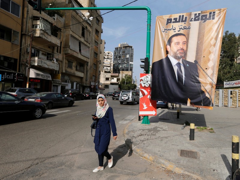 A poster depicting Saad al-Hariri, who has resigned as Lebanon's prime minister is seen in Beirut