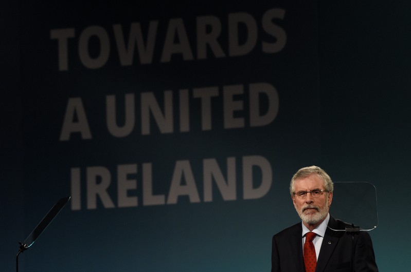 Sinn Fein President Gerry Adams delivers a speech at his party's annual conference in Dublin