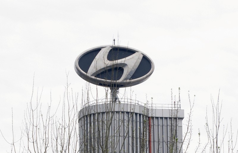 FILE PHOTO - Hyundai logo seen outside a factory in Beijing